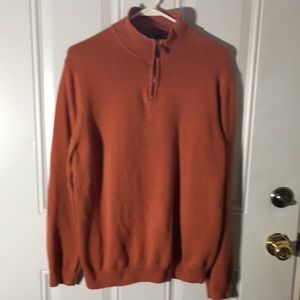 J. Crew Factory Store man’s large zip tab leather front pumpkin colored sweater
